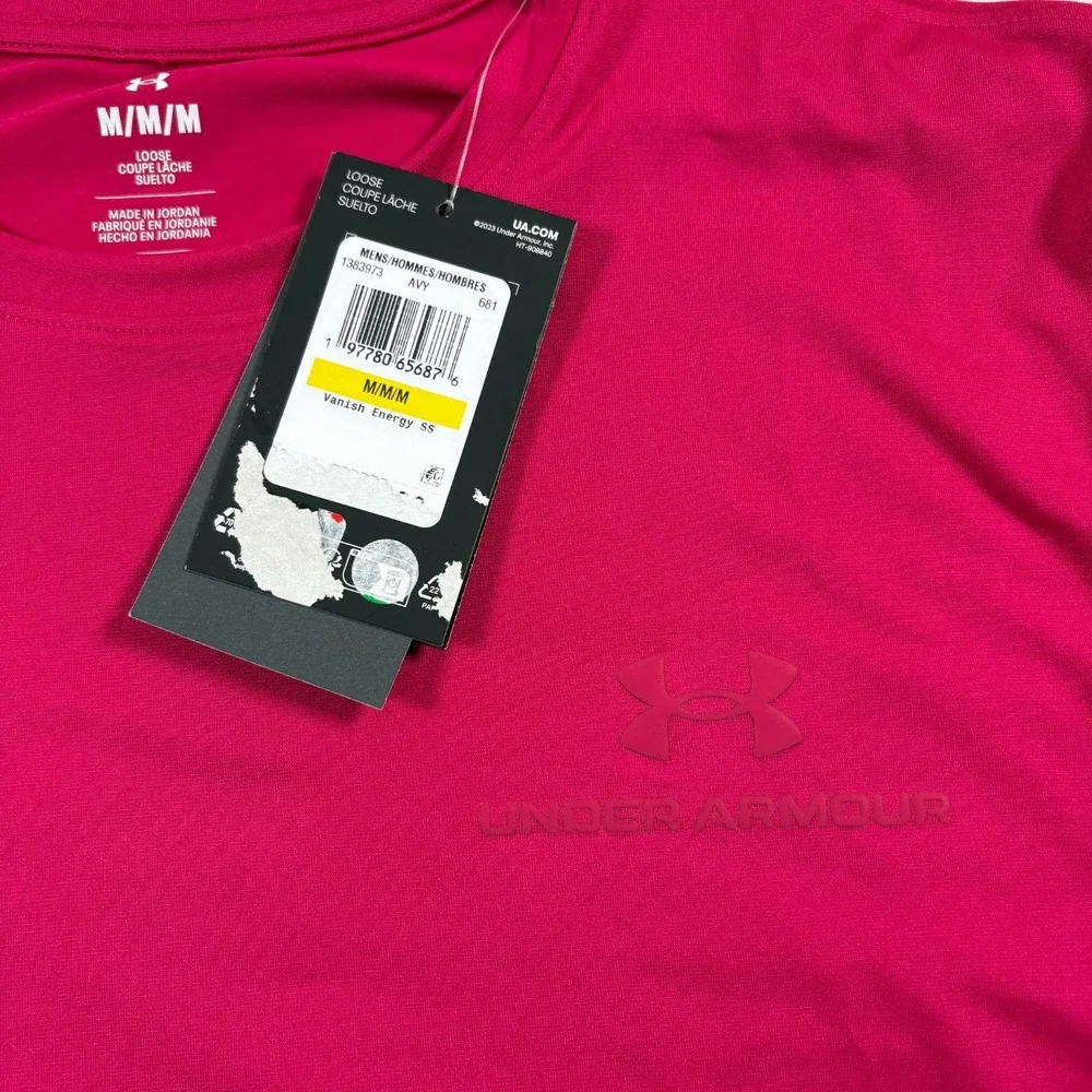 Under Armour Rush Vanish Energy T Shirt Men Medium Pink Stretch Embroidered Logo